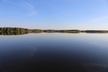 reservoir of minsk summer. blue water and sky