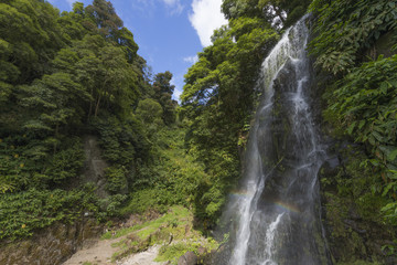Fototapeta na wymiar Beautiful waterfall ( Ribeira dos Caldeiroes ) In Sao Miguel Island - Azores