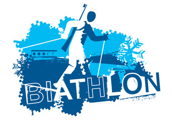 Biathlon racer. 
Grunge stylized Illustration  of The running biathlon athlete and inscription BIATHLON. Vector available. 