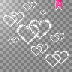 Heart of the lamps on a transparent background. Valentines day card. Heart with inscription I Love You. Vector illustration