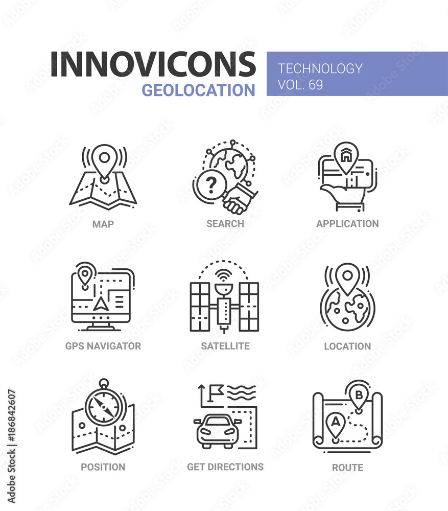 Poster geolocation - line design icons set