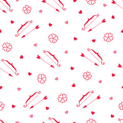 Valentine seamless pattern with flowers, bow, arrow and flowers