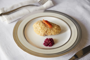 Jewish passover appetiser of gefilte fish and horseradish