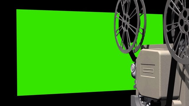 Movie projector - cinema Projektor - with green screen wall in a cinema
