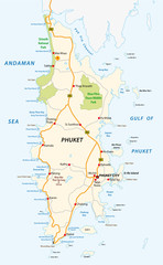 Detailed phuket road and beach vector map - obrazy, fototapety, plakaty