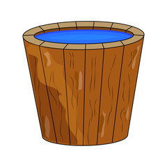 wooden bucket full of water cartoon isolated on white background