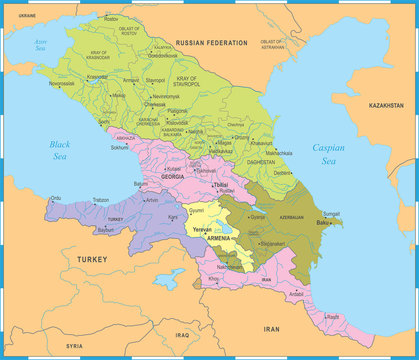 Caucasus Region Map - Vector Illustration