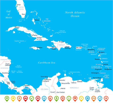 The Caribbean Map - Vector Illustration