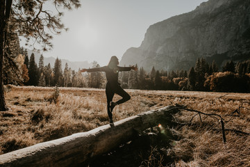 Person balancing on trunk