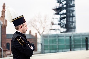 Working man foreman miner in gala parade uniform.