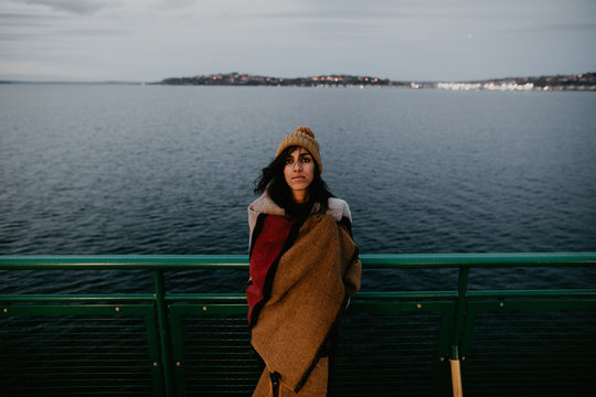 Woman posing on ferry
