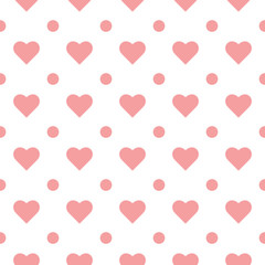Fototapeta na wymiar Pink hearts and dots seamless pattern vector