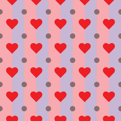 Hearts dots and stripes seamless pattern