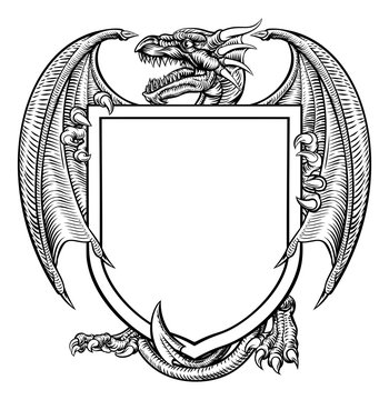 Dragon Crest Heraldic Coat of Arms Shield Emblem