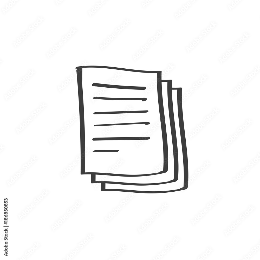 Poster documents pile vector icon, doodle line art or hand drawn style of paper sheet pages with text, idea