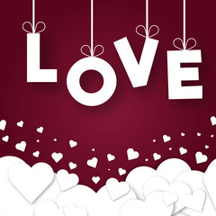 Paper hearts Valentines day vector love art card origami style romantic holiday background romance creative illustration.