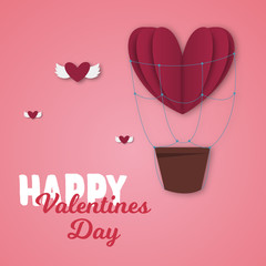 Fototapeta na wymiar Paper hearts Valentines day vector love art card origami style romantic holiday background romance creative illustration.