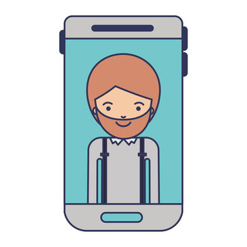 smartphone man profile picture with short hair and beard in colorful silhouette
