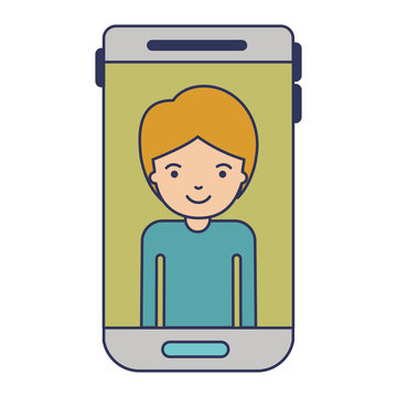smartphone guy profile picture with short hair in colorful silhouette