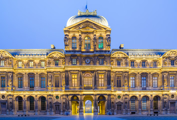 iew of famous Louvre Museum with Louvre Pyramid at evening - Powered by Adobe