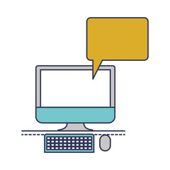 desktop computer with bubble dialogue in colorful silhouette