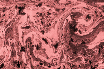 Suminagashi marble texture hand painted with red ink. Digital paper 876 performed in traditional japanese suminagashi floating ink technique. Admirable liquid abstract background.