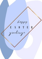 Happy Easter greeting card in low poly triangle style. Flat design polygon of golden easter egg and bunny isolated on black background