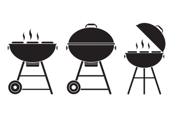 Barbecue grill vector icon in outline design. Opened bbq logo or label template. - obrazy, fototapety, plakaty