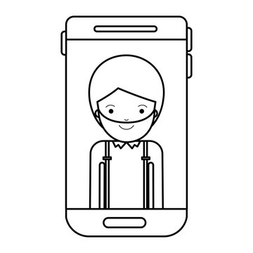 smartphone man profile picture with short hair and beard in black silhouette