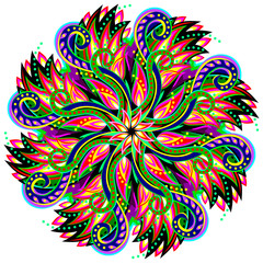 Fototapeta premium Fantastyczny ornament wirowy wykonany w stylu kalejdoskopowym. Grafika wektorowa geometryczne koło.