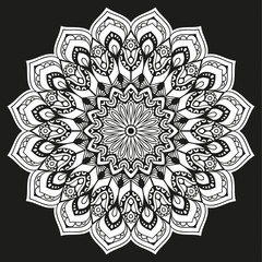 Black and white mandala vector isolated on white. Vector hand drawn circular decorative element.
