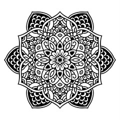 Black and white mandala vector isolated on white. Vector hand drawn circular decorative element.