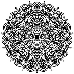 Black and white mandala vector isolated on white. Vector hand drawn circular decorative element.