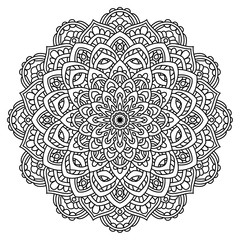 Black and white mandala vector isolated on white. Vector hand drawn circular decorative element.