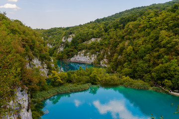 Fototapeta na wymiar Turquoise water in the Plitvice Lakes National Park. Croatia. Europe.