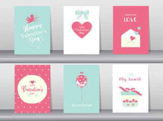 Fototapeta na wymiar Set of Valentine's day card on retro pattern design,love,cute vector,Vector illustrations