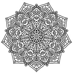 Black and white mandala vector isolated on white. Vector hand drawn circular decorative element.
