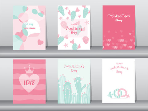 Set of Valentine's day card on retro pattern design,love,cute vector,Vector illustrations