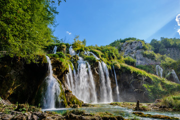 Fototapeta premium Turquoise water in the Plitvice Lakes National Park. Croatia. Europe.