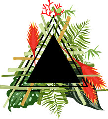 Obraz na płótnie Canvas frame of bamboo and tropical leaves