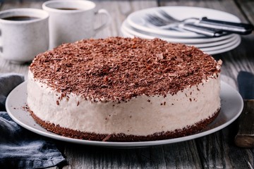 Cold chocolate cheesecake on a plate