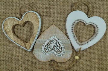 Valentine's day background.
  Wooden hearts
