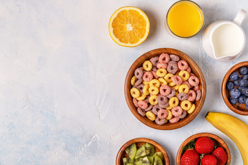 Colorful cereal rings in bowl.
