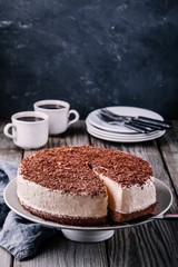 Cold chocolate cheesecake on a plate