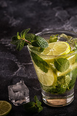Mojito cocktail with lime and mint.