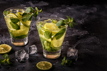 Mojito cocktail with lime and mint.
