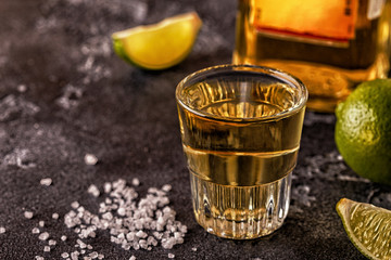 Tequila in Shot Glasses with Lime and Salt