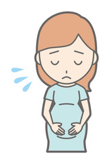 A pregnant woman in green's clothes apologizes