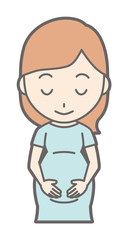 A pregnant woman in green's clothes bowed