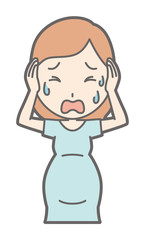 Pregnant women in green clothes are in a panic